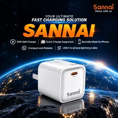 Sannai 20W GaN Fast Charger | Quick Charge for iPhone