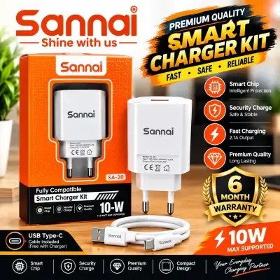 Sannai SA-20 10W Smart Charger Kit with Type-B Cable