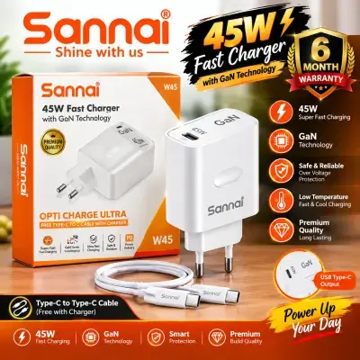 Sannai W45 45W GaN Fast Charger | USB Type-C PD Charger